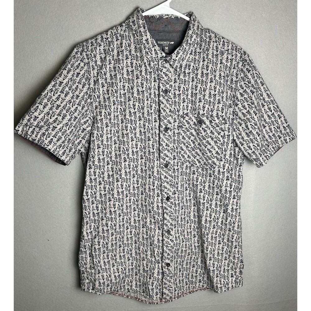 Toad & Co Organic Cotton Button Down Short Sleeve Shirt Slim Fit Geometric Men M